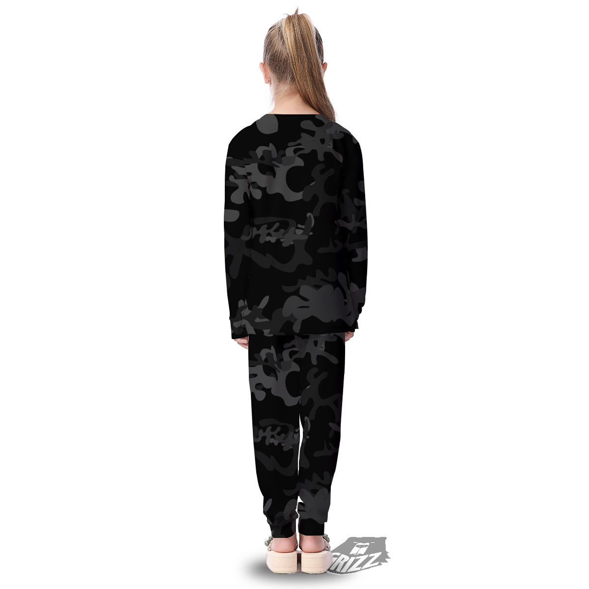 Grey Digital Camo Black Print Pattern Kid's Pajamas-grizzshop