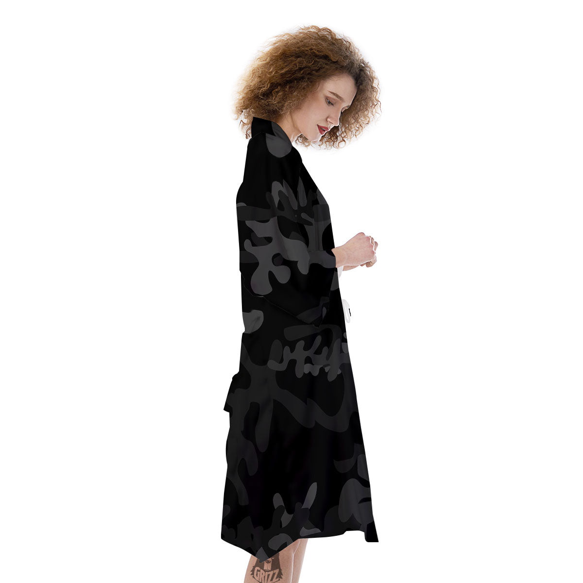 Grey Digital Camo Black Print Pattern Kimono-grizzshop