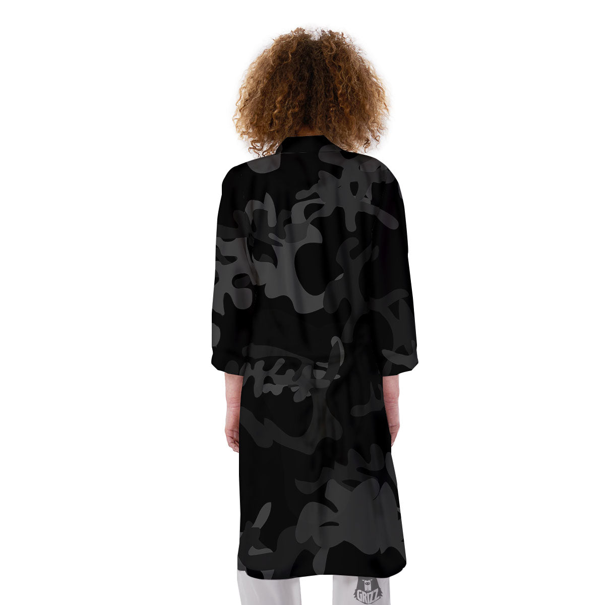 Grey Digital Camo Black Print Pattern Kimono-grizzshop