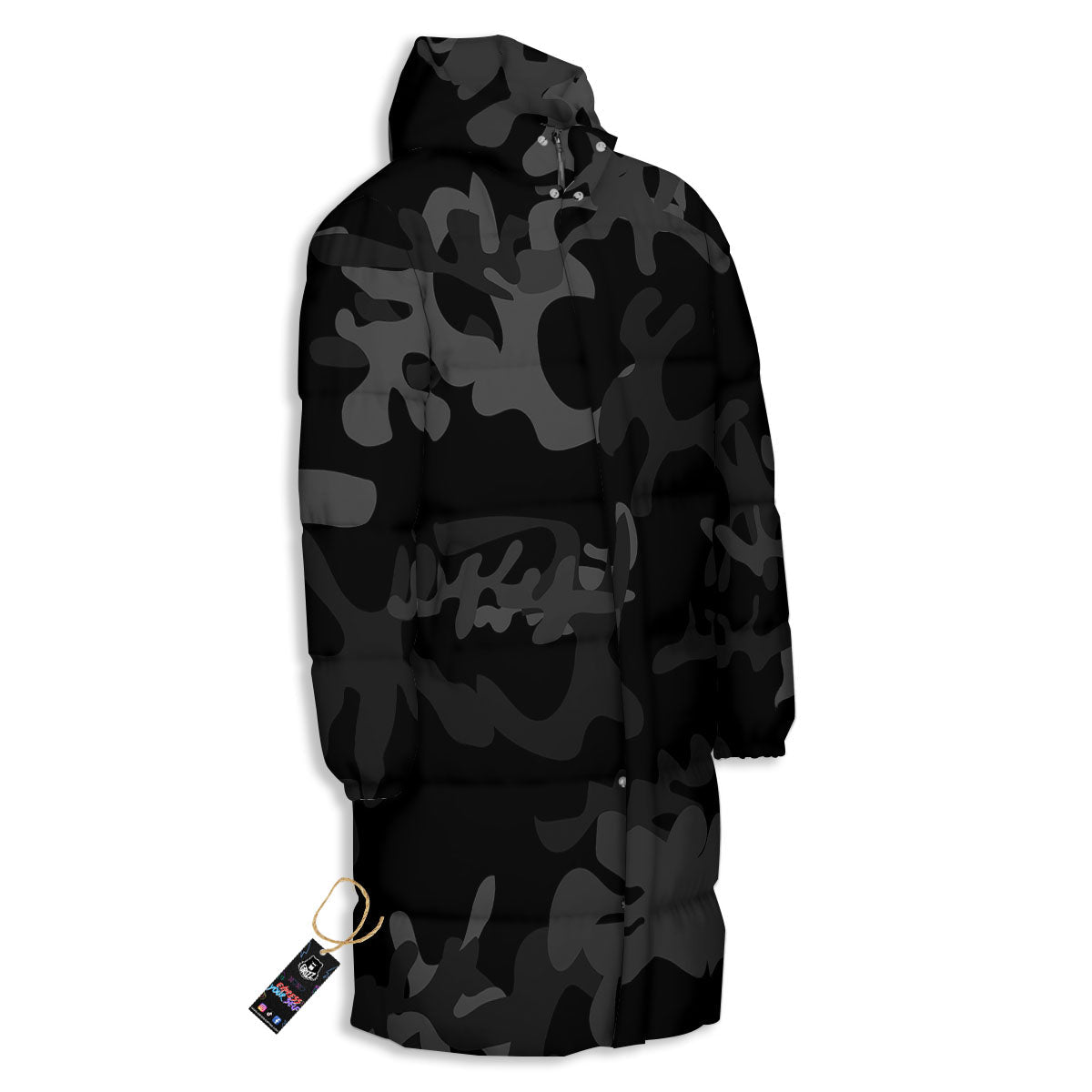 Grey Digital Camo Black Print Pattern Long Down Jacket-grizzshop