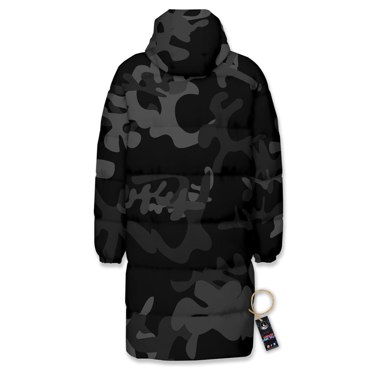 Grey Digital Camo Black Print Pattern Long Down Jacket-grizzshop