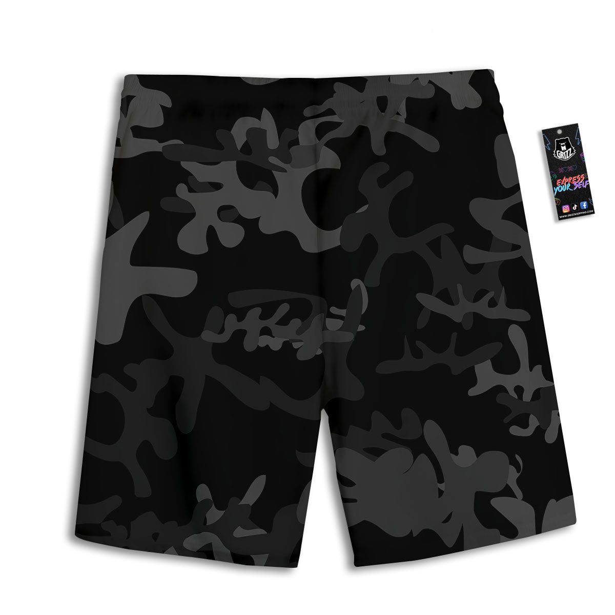 Grey Digital Camo Black Print Pattern Men's Athletic Shorts