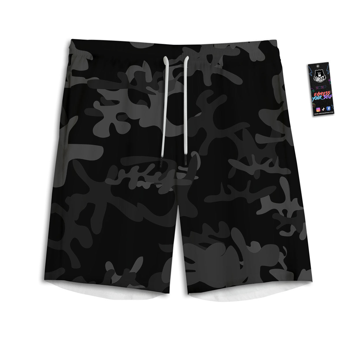 Grey Digital Camo Black Print Pattern Men's Athletic Shorts