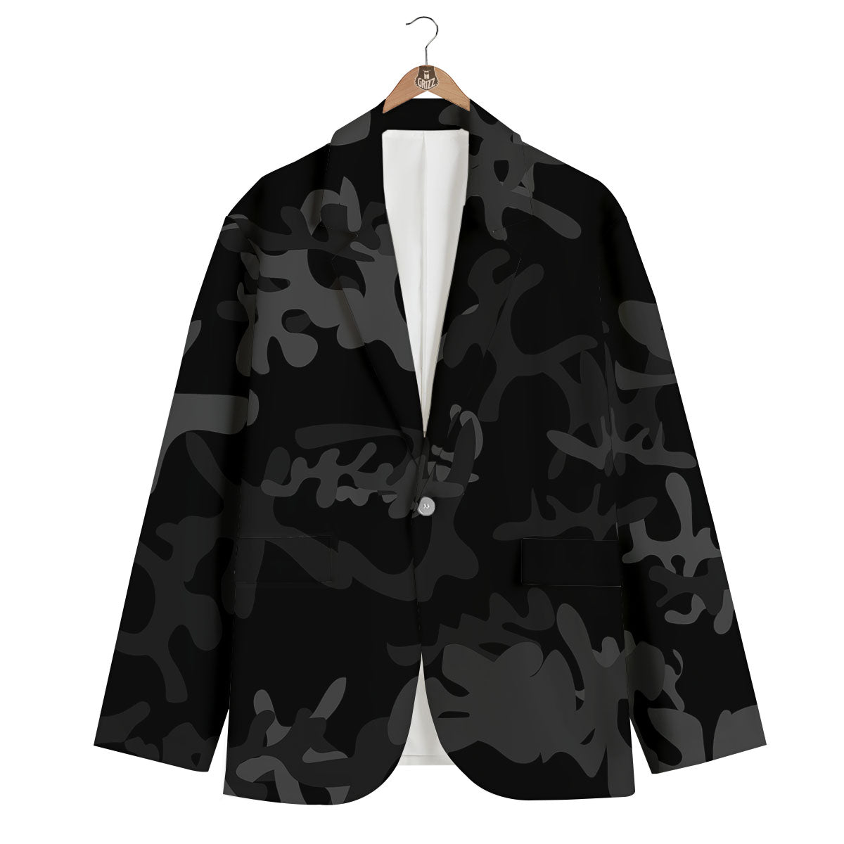 Grey Digital Camo Black Print Pattern Men's Blazer-grizzshop