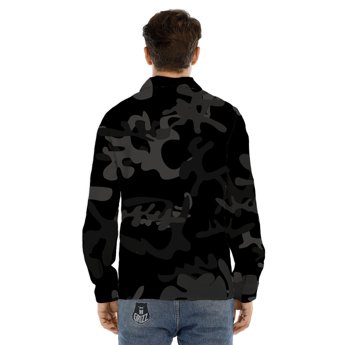 Grey Digital Camo Black Print Pattern Men's Dress Shirts-grizzshop