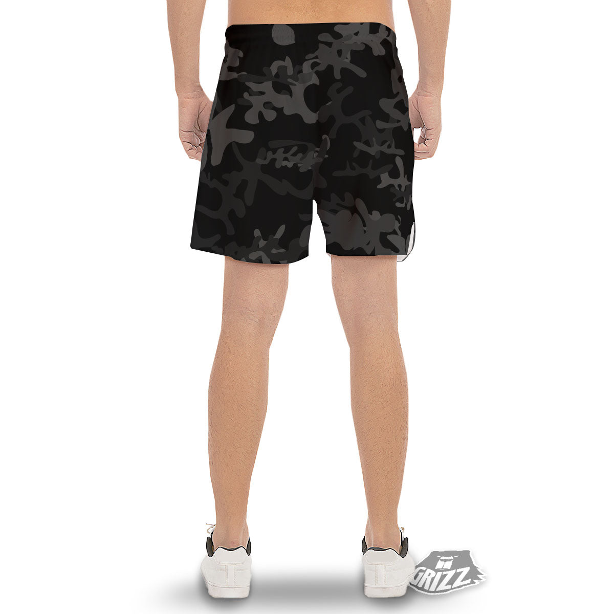 Grey Digital Camo Black Print Pattern Men's Gym Shorts-grizzshop