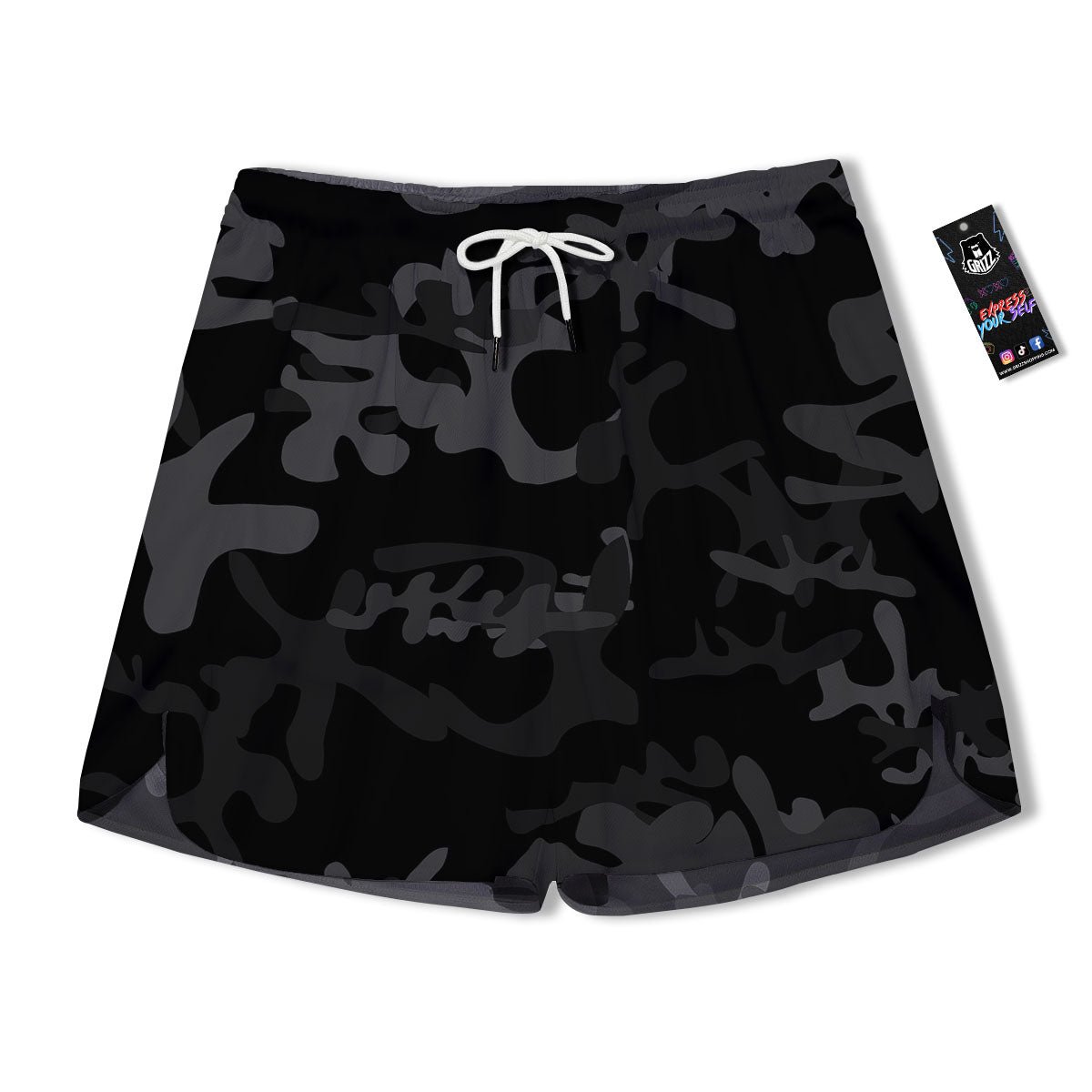 Grey Digital Camo Black Print Pattern Men's Running Shorts-grizzshop