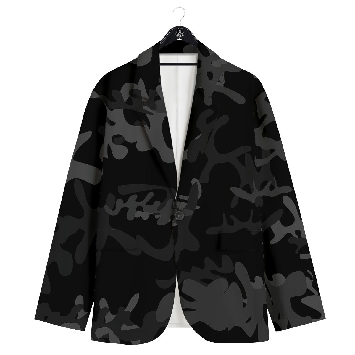 Grey Digital Camo Black Print Pattern Men's Sport Coat-grizzshop