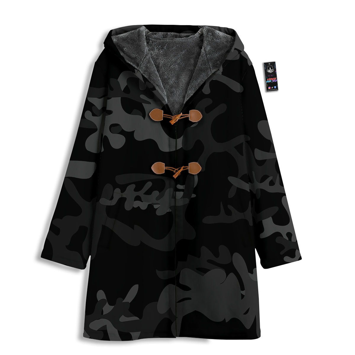 Grey Digital Camo Black Print Pattern Men's Windbreaker Jacket-grizzshop