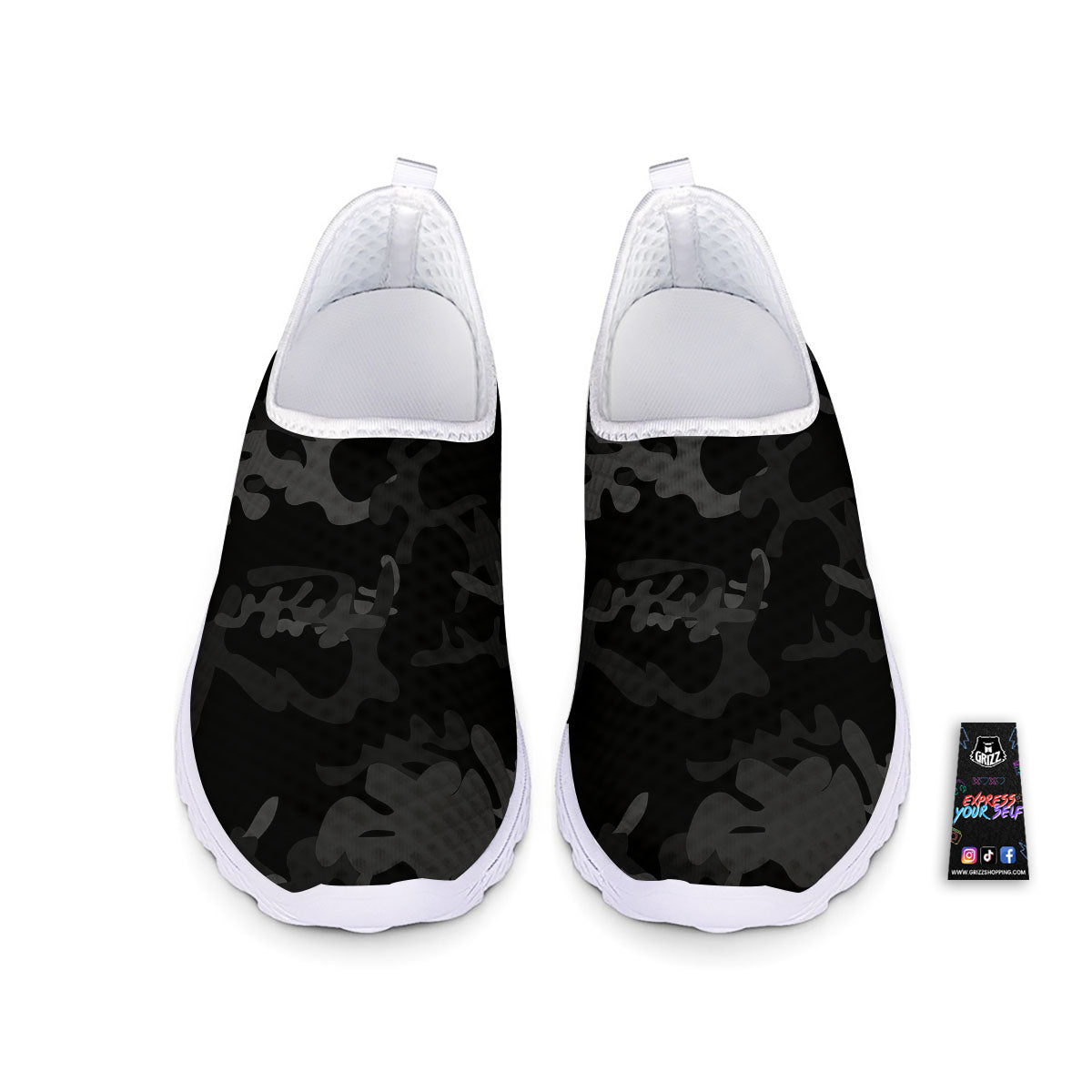 Grey Digital Camo Black Print Pattern Nurse Shoes-grizzshop