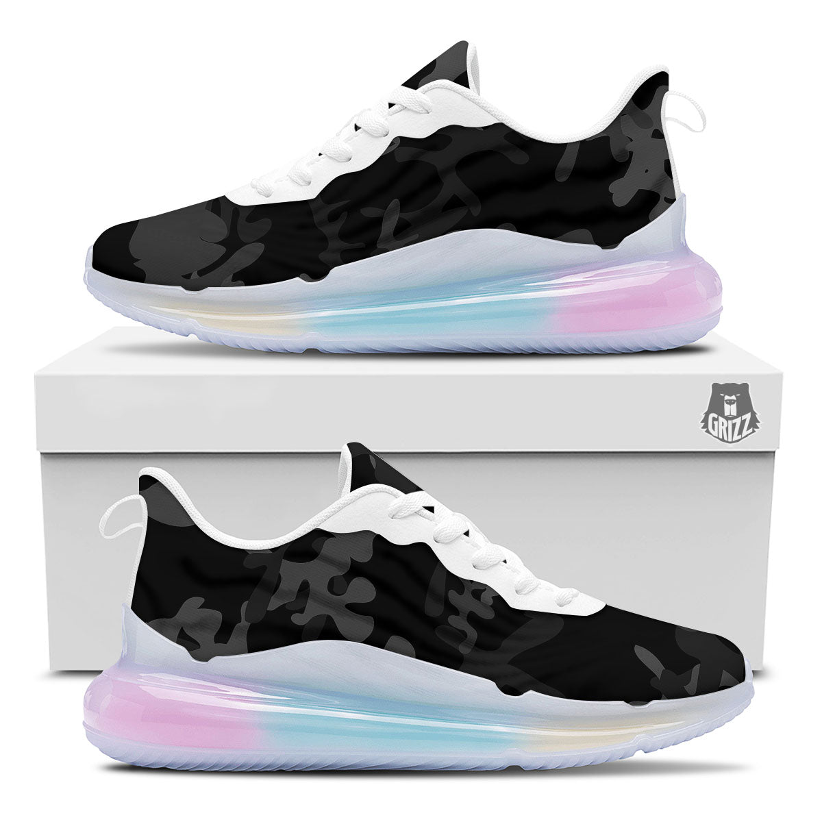 Grey Digital Camo Black Print Pattern Running Sneakers-grizzshop