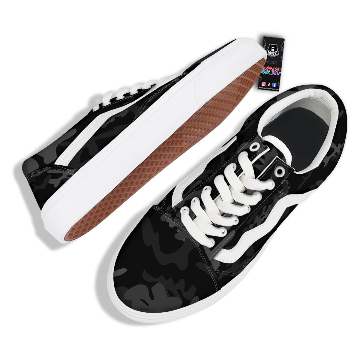 Grey Digital Camo Black Print Pattern Skate Shoes-grizzshop