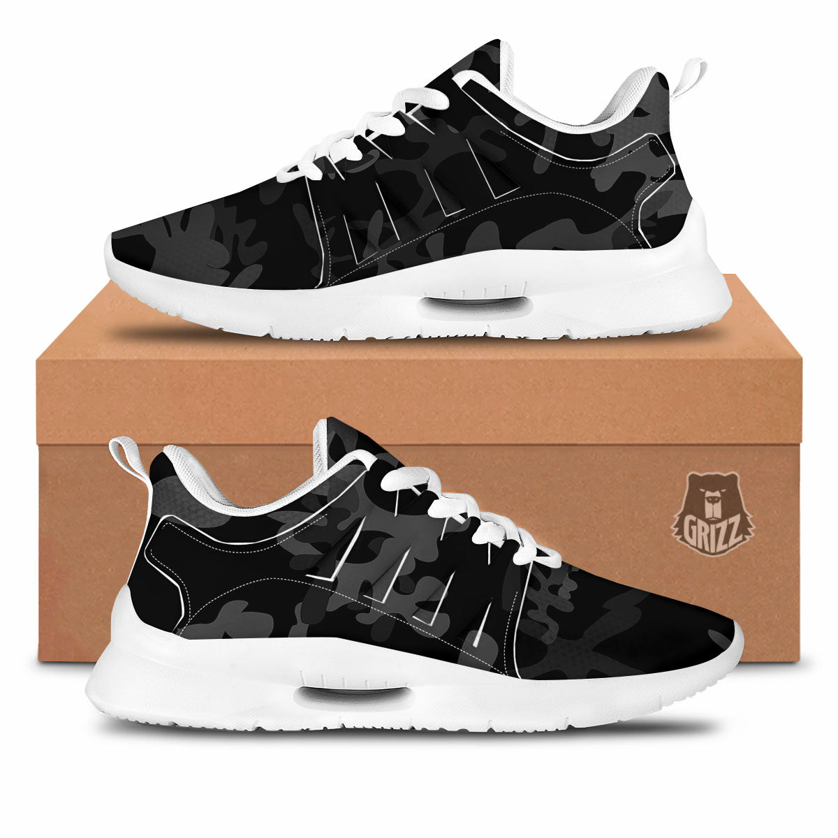 Grey Digital Camo Black Print Pattern Tennis Shoes-grizzshop