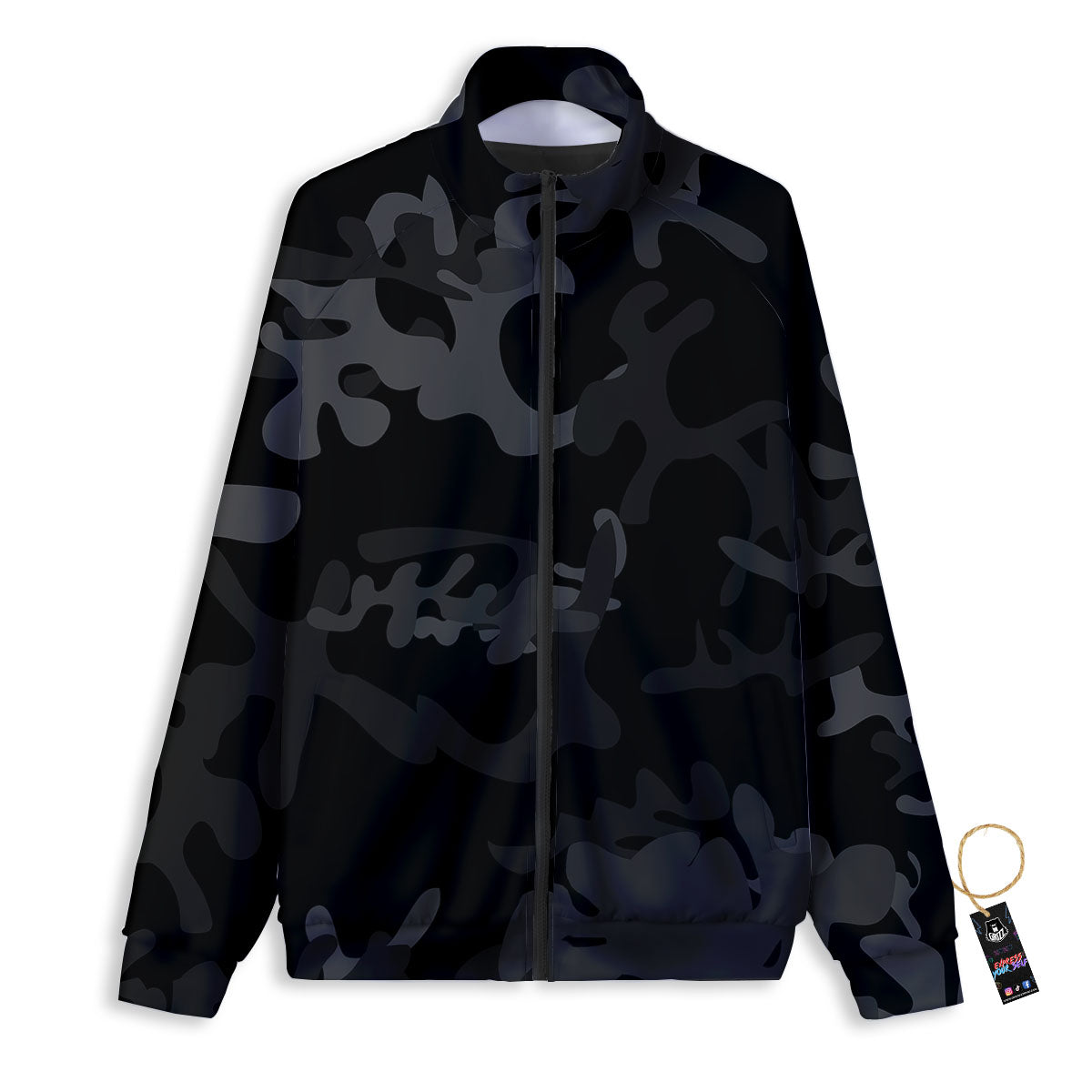 Grey Digital Camo Black Print Pattern Track Jacket-grizzshop