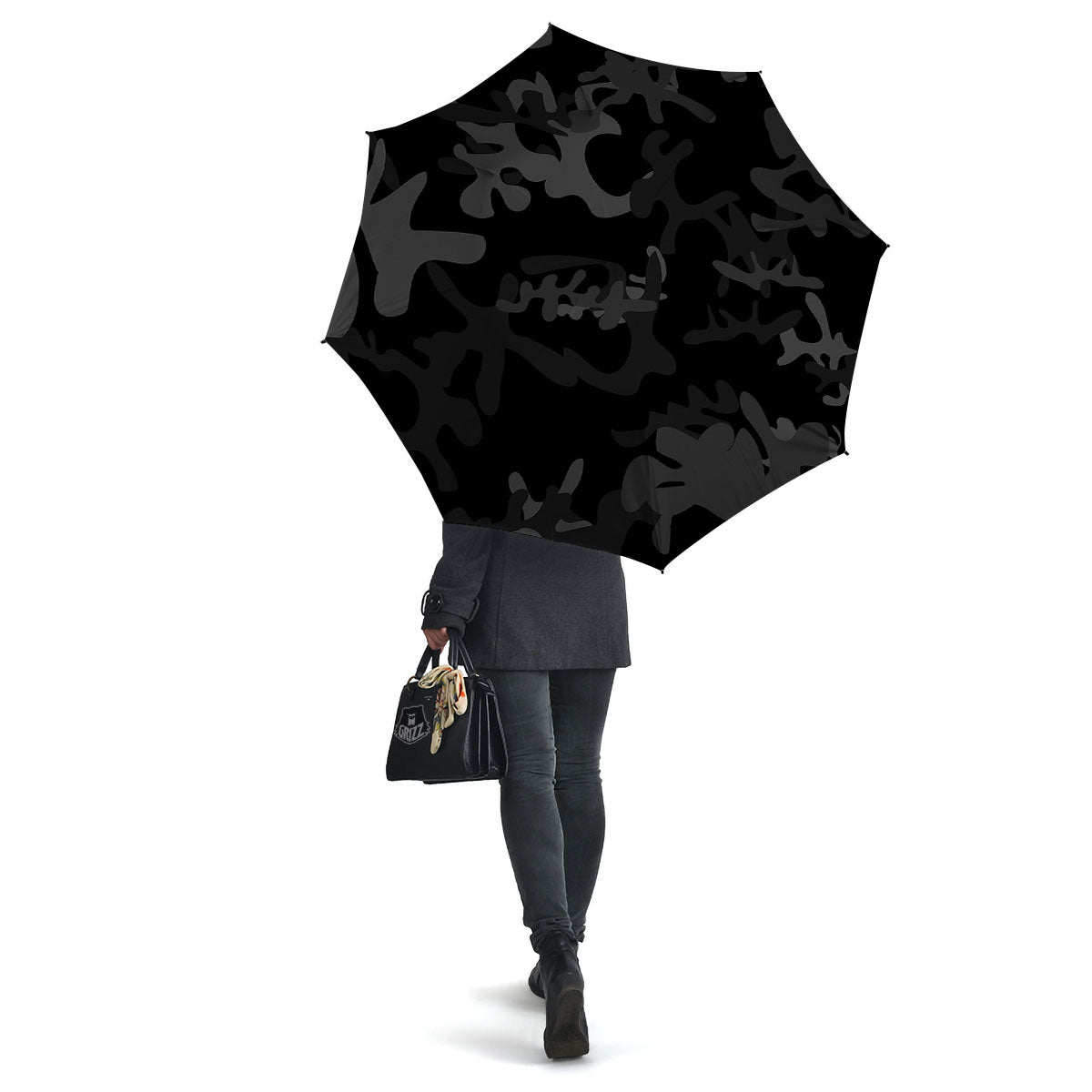 Grey Digital Camo Black Print Pattern Umbrella-grizzshop