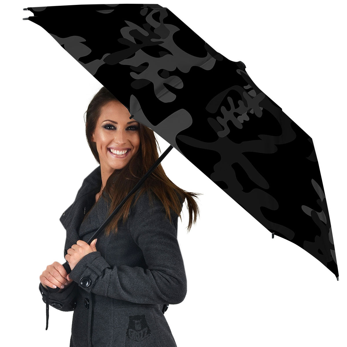 Grey Digital Camo Black Print Pattern Umbrella-grizzshop