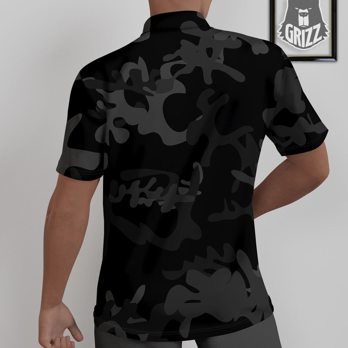Grey Digital Camo Black Print Pattern Untucked Shirts-grizzshop