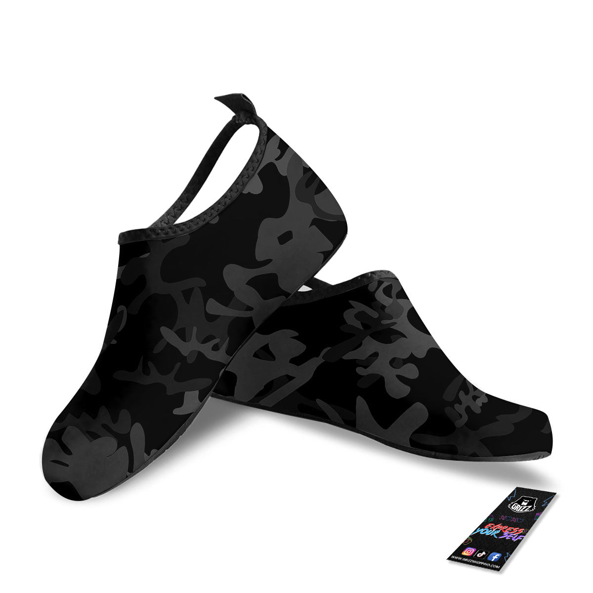 Grey Digital Camo Black Print Pattern Water Shoes-grizzshop