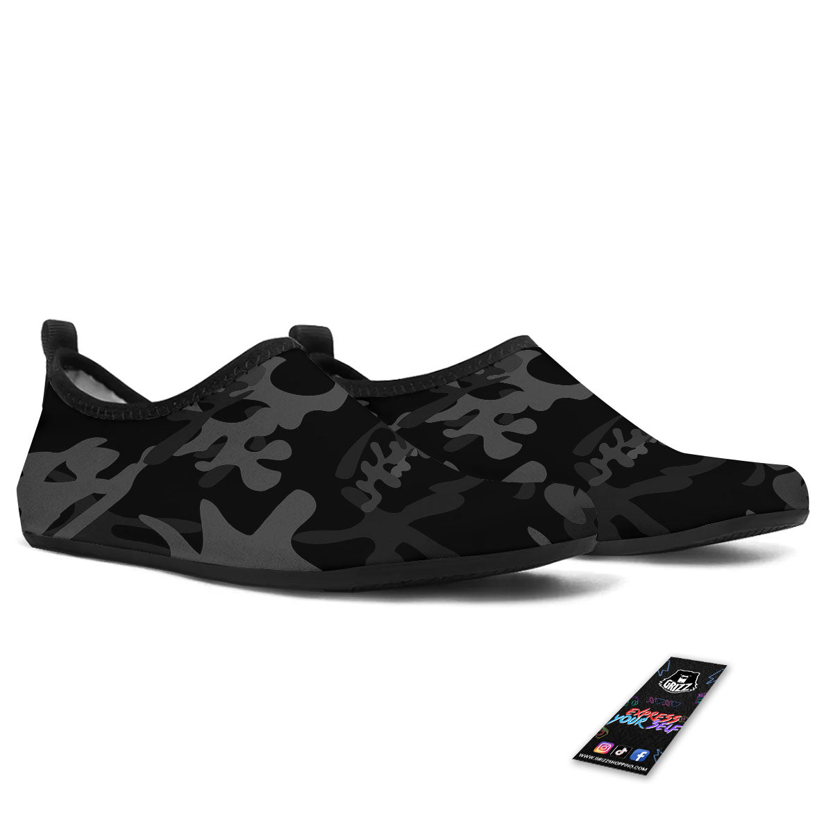 Grey Digital Camo Black Print Pattern Water Shoes-grizzshop