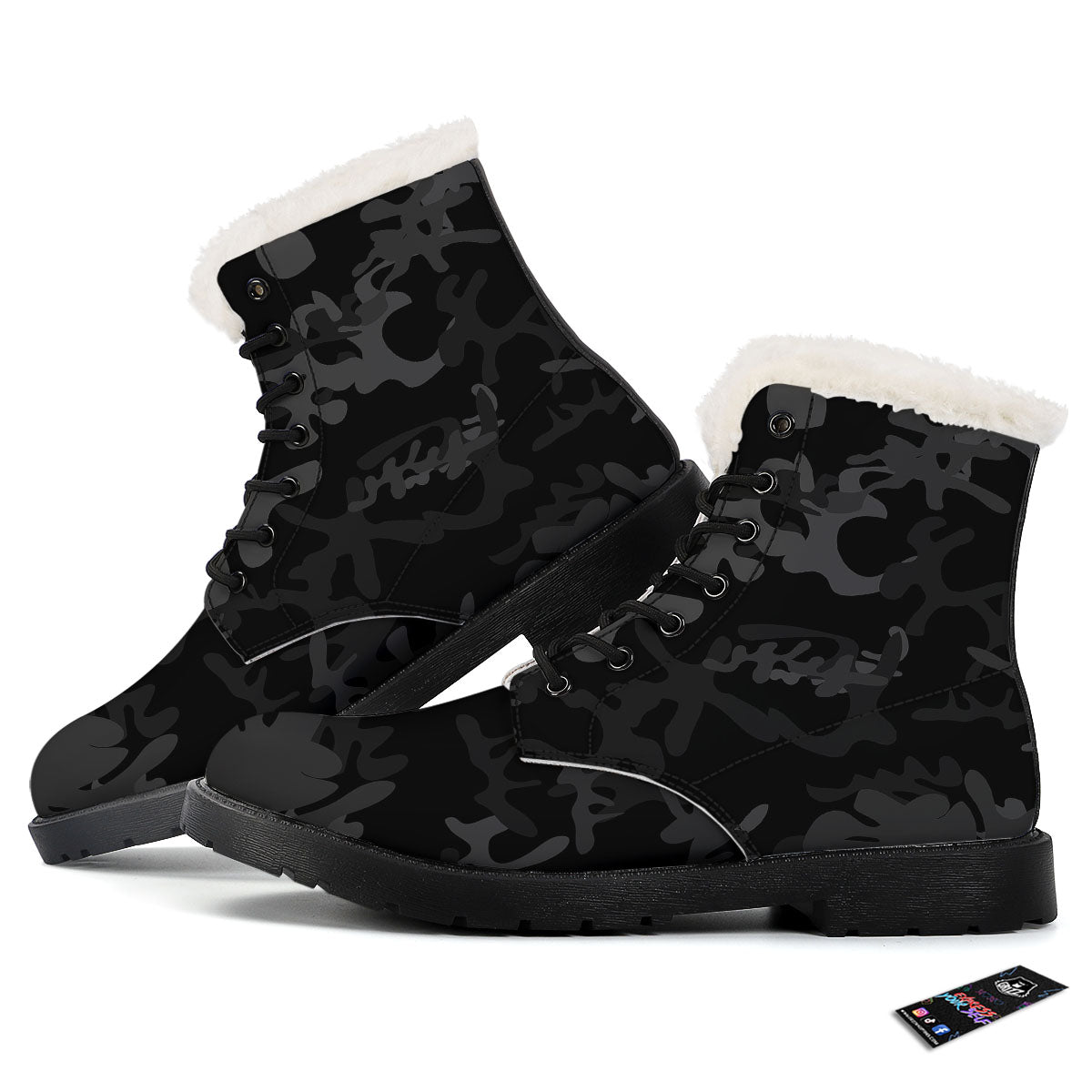Grey Digital Camo Black Print Pattern Winter Boots-grizzshop