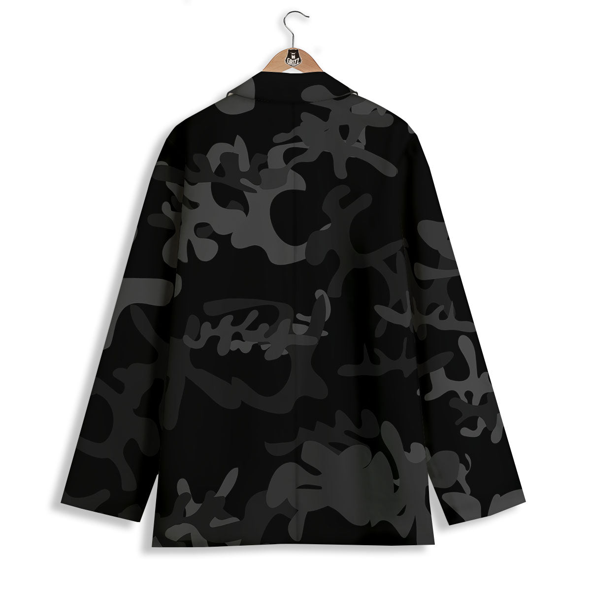 Grey Digital Camo Black Print Pattern Women's Blazer-grizzshop