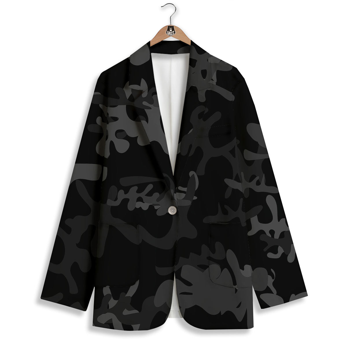 Grey Digital Camo Black Print Pattern Women's Blazer-grizzshop