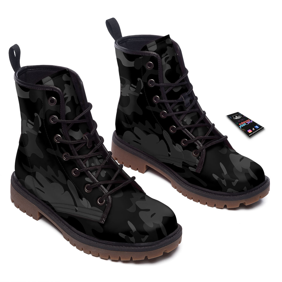 Grey Digital Camo Black Print Pattern Work Boots-grizzshop