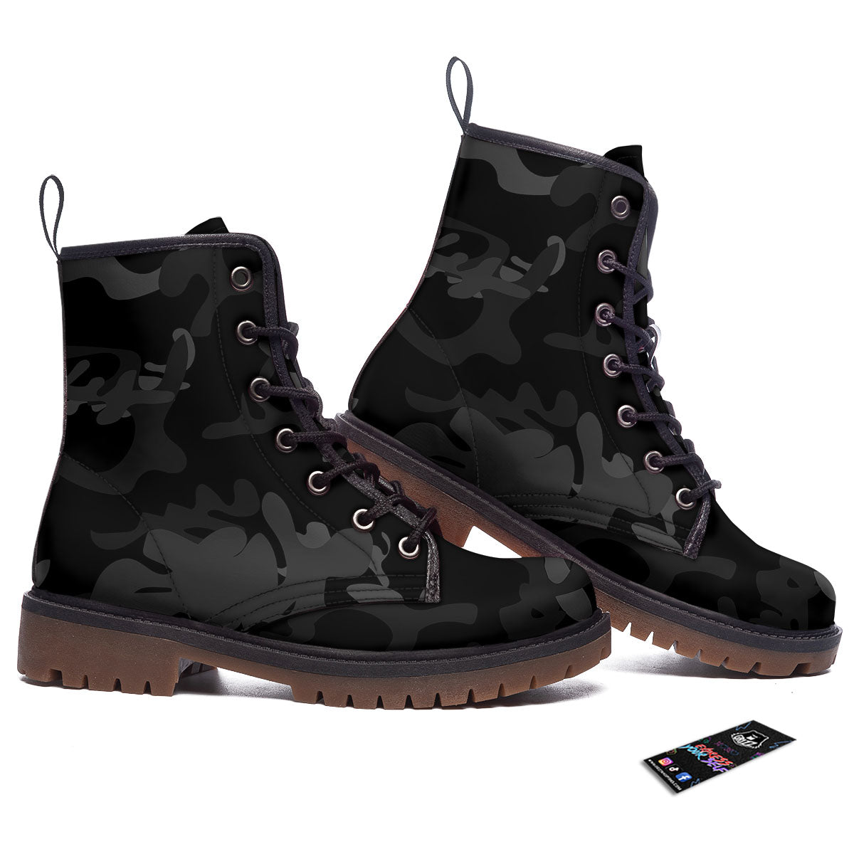 Grey Digital Camo Black Print Pattern Work Boots-grizzshop