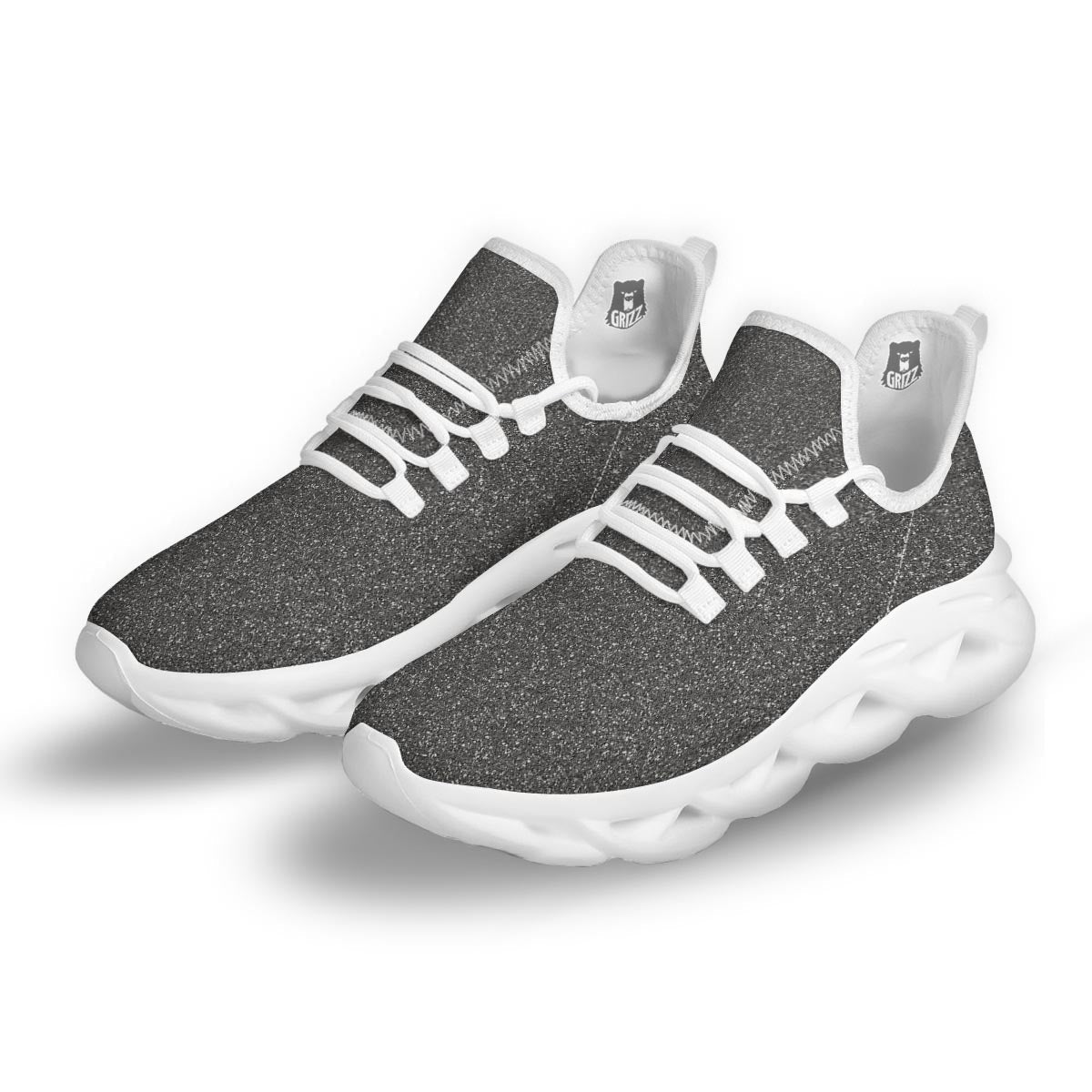 Grey Glitter Artwork Print White Running Shoes-grizzshop