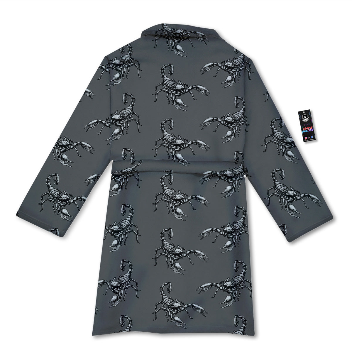 Grey Hand Drawn Scorpion Print Pattern Bathrobe-grizzshop