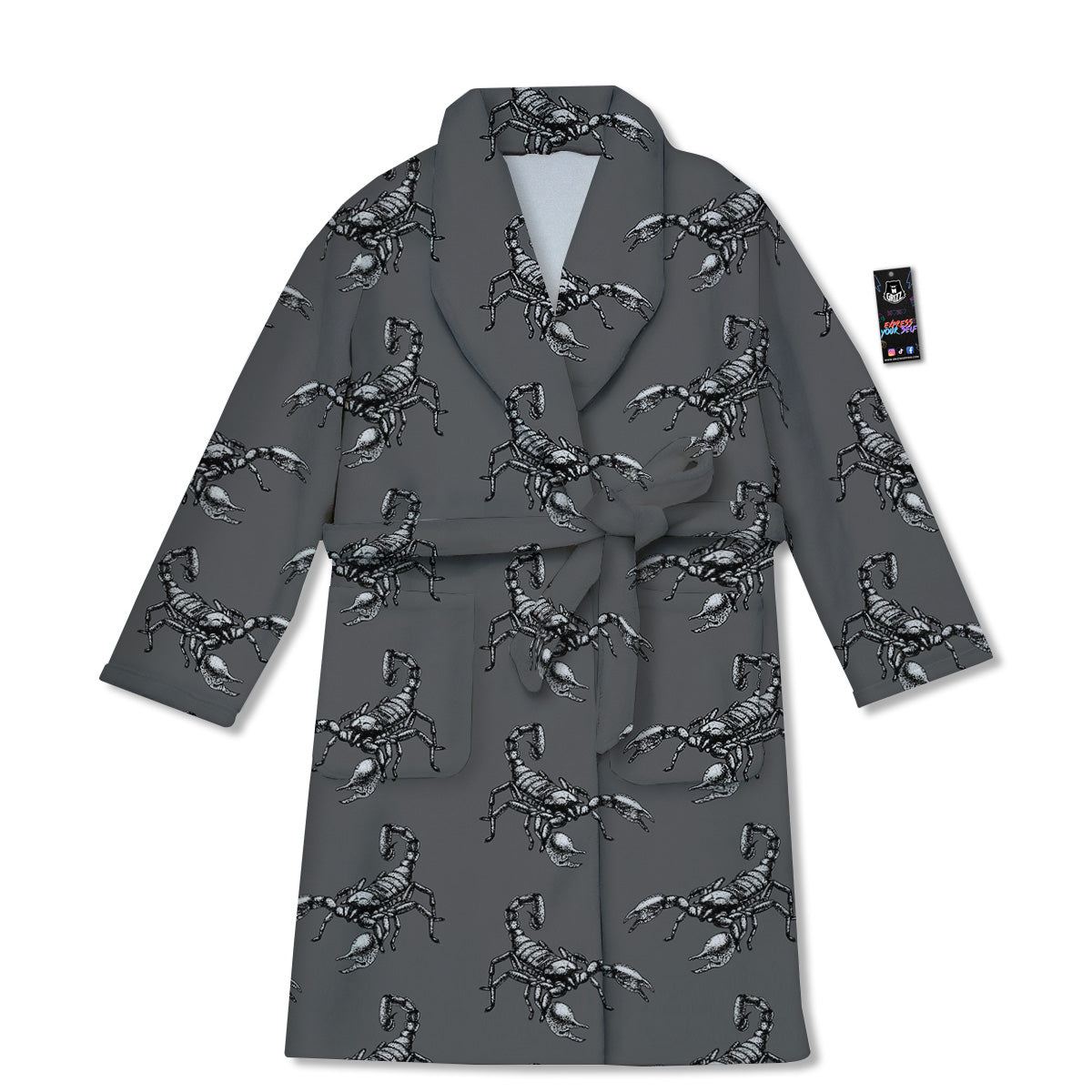 Grey Hand Drawn Scorpion Print Pattern Bathrobe-grizzshop