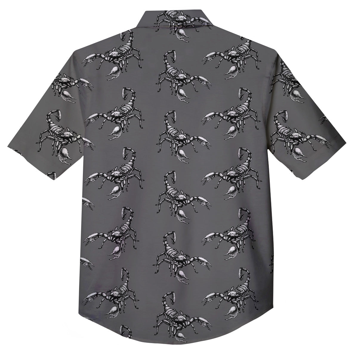 Grey Hand Drawn Scorpion Print Pattern Button Up Shirt-grizzshop