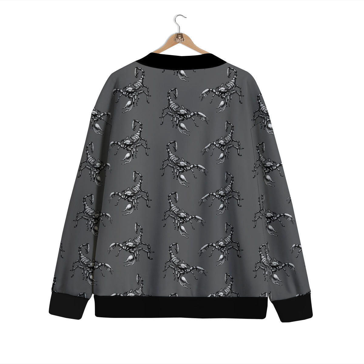 Grey Hand Drawn Scorpion Print Pattern Cardigan-grizzshop