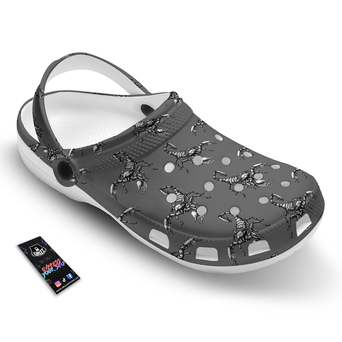 Grey Hand Drawn Scorpion Print Pattern Clog-grizzshop