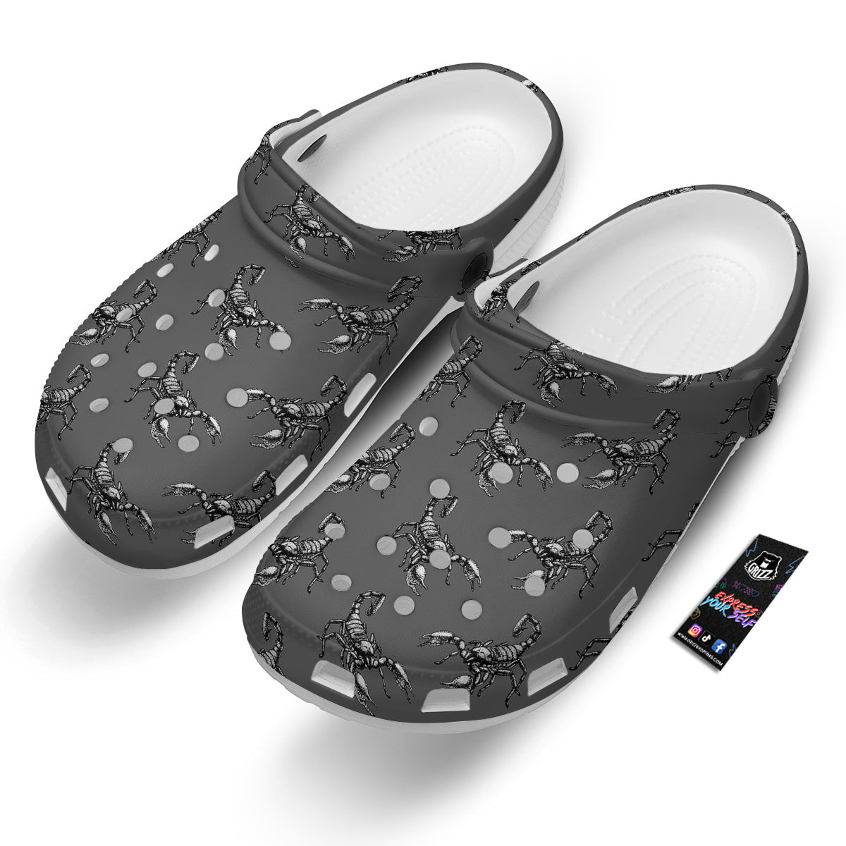 Grey Hand Drawn Scorpion Print Pattern Clog-grizzshop