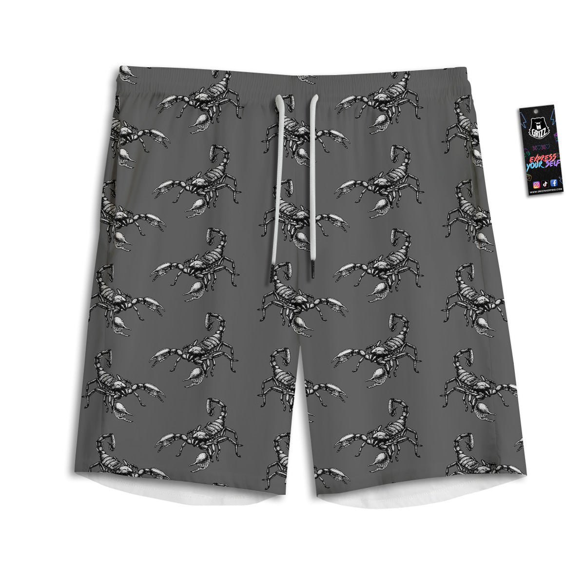 Grey Hand Drawn Scorpion Print Pattern Men's Athletic Shorts