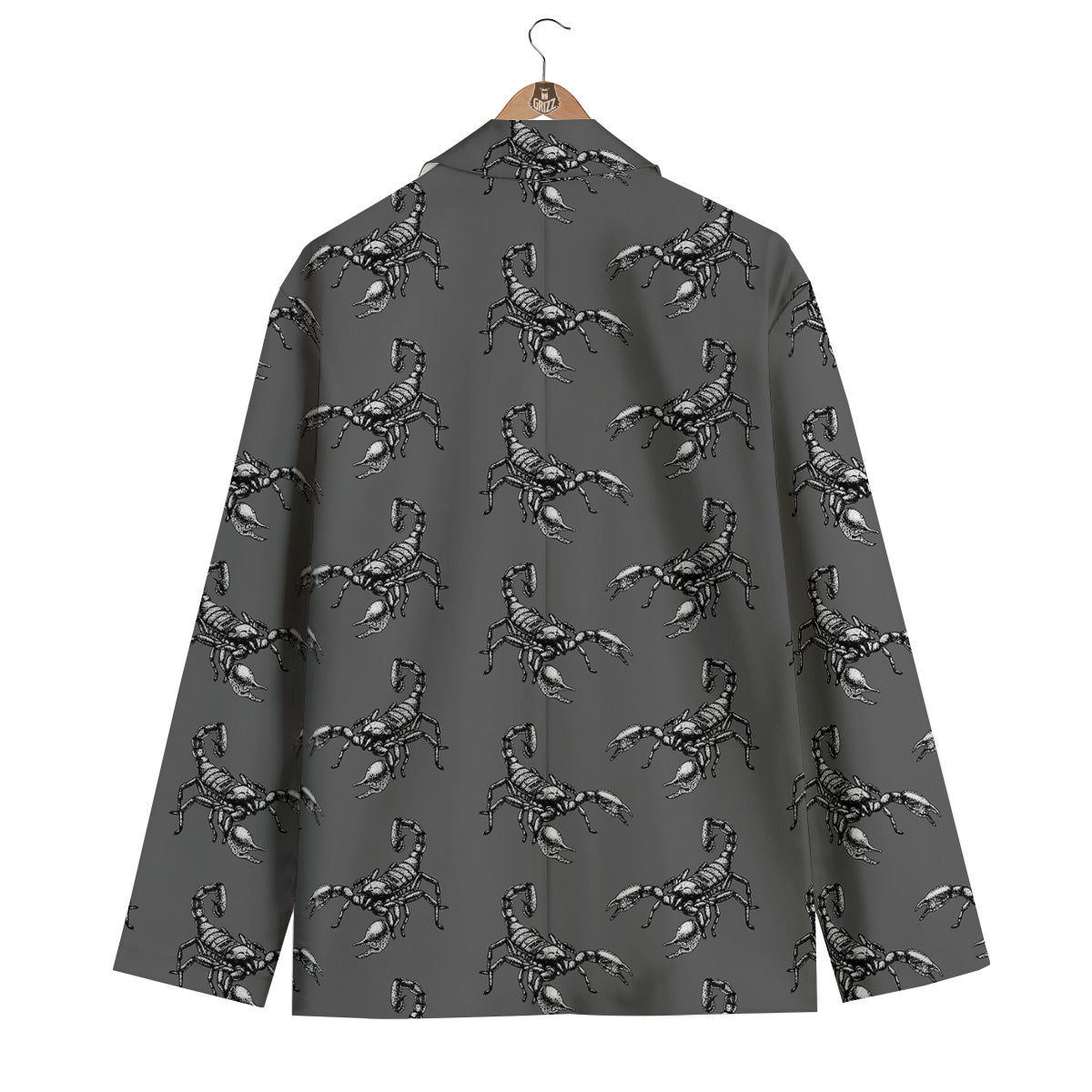 Grey Hand Drawn Scorpion Print Pattern Men's Blazer-grizzshop