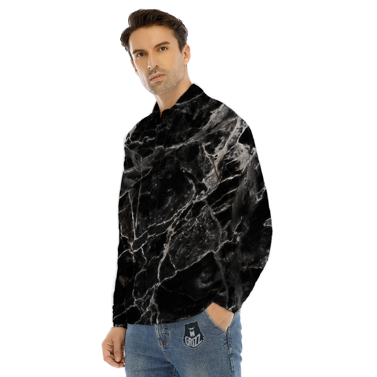 Grey Hand Drawn Scorpion Print Pattern Men's Dress Shirts-grizzshop