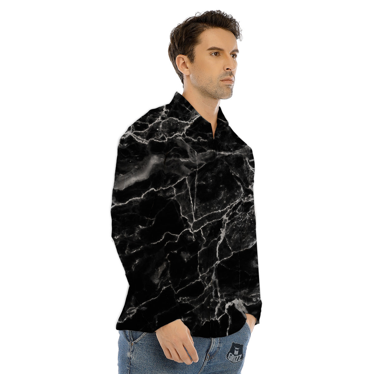 Grey Hand Drawn Scorpion Print Pattern Men's Dress Shirts-grizzshop