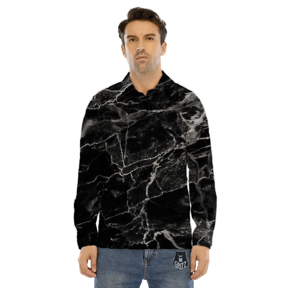 Grey Hand Drawn Scorpion Print Pattern Men's Dress Shirts-grizzshop