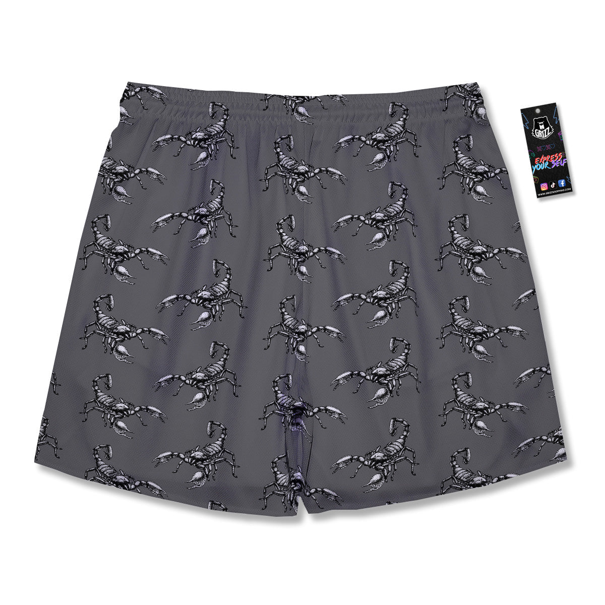 Grey Hand Drawn Scorpion Print Pattern Men's Running Shorts-grizzshop