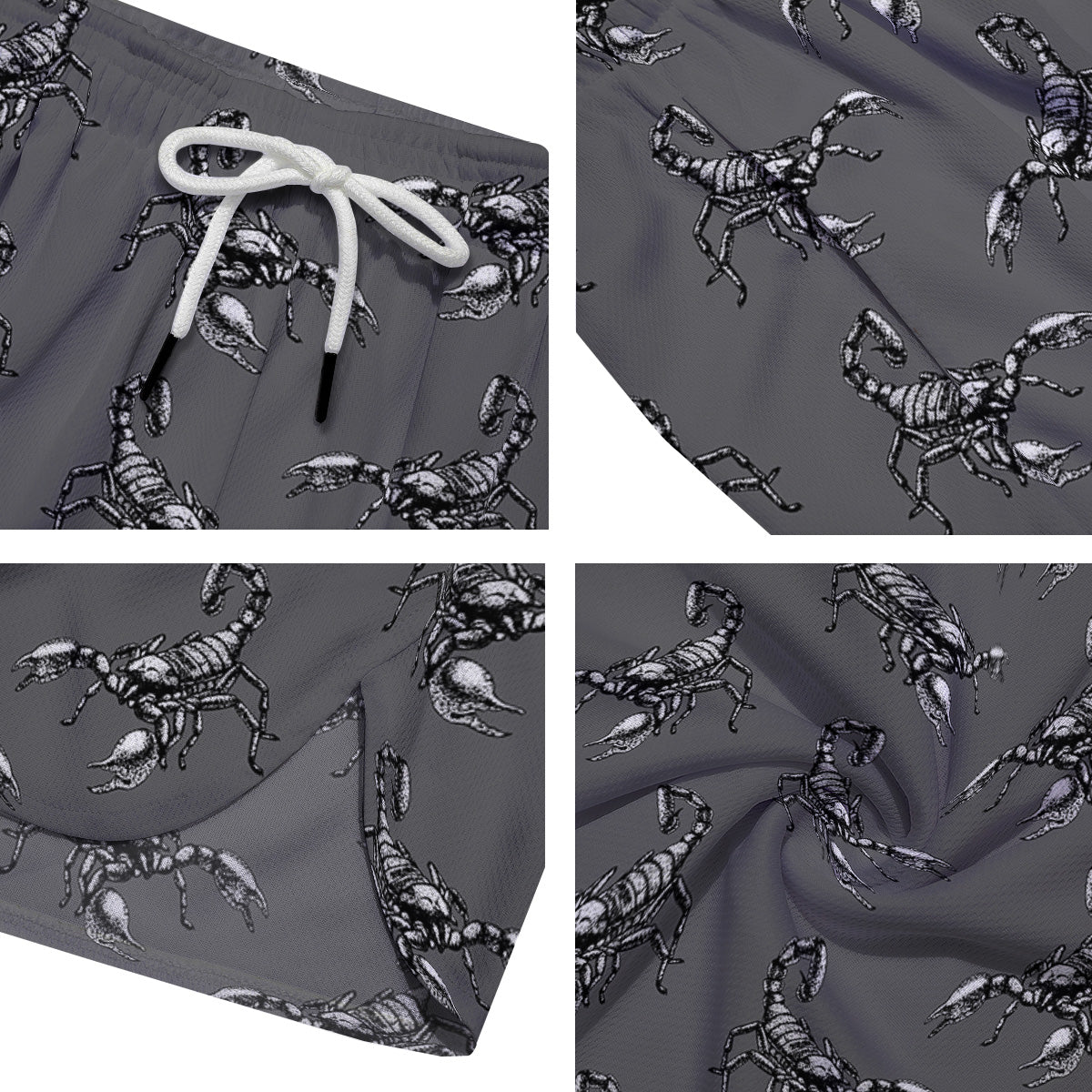 Grey Hand Drawn Scorpion Print Pattern Men's Running Shorts-grizzshop