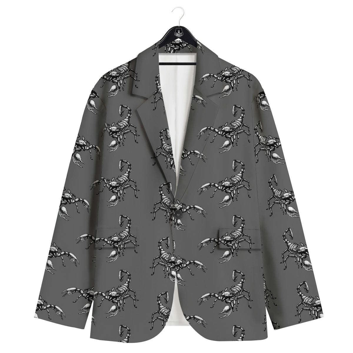 Grey Hand Drawn Scorpion Print Pattern Men's Sport Coat-grizzshop