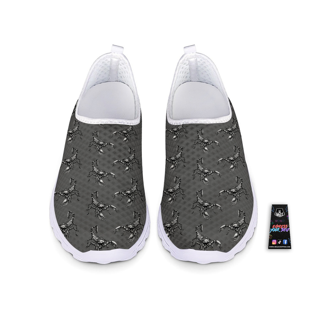 Grey Hand Drawn Scorpion Print Pattern Nurse Shoes-grizzshop
