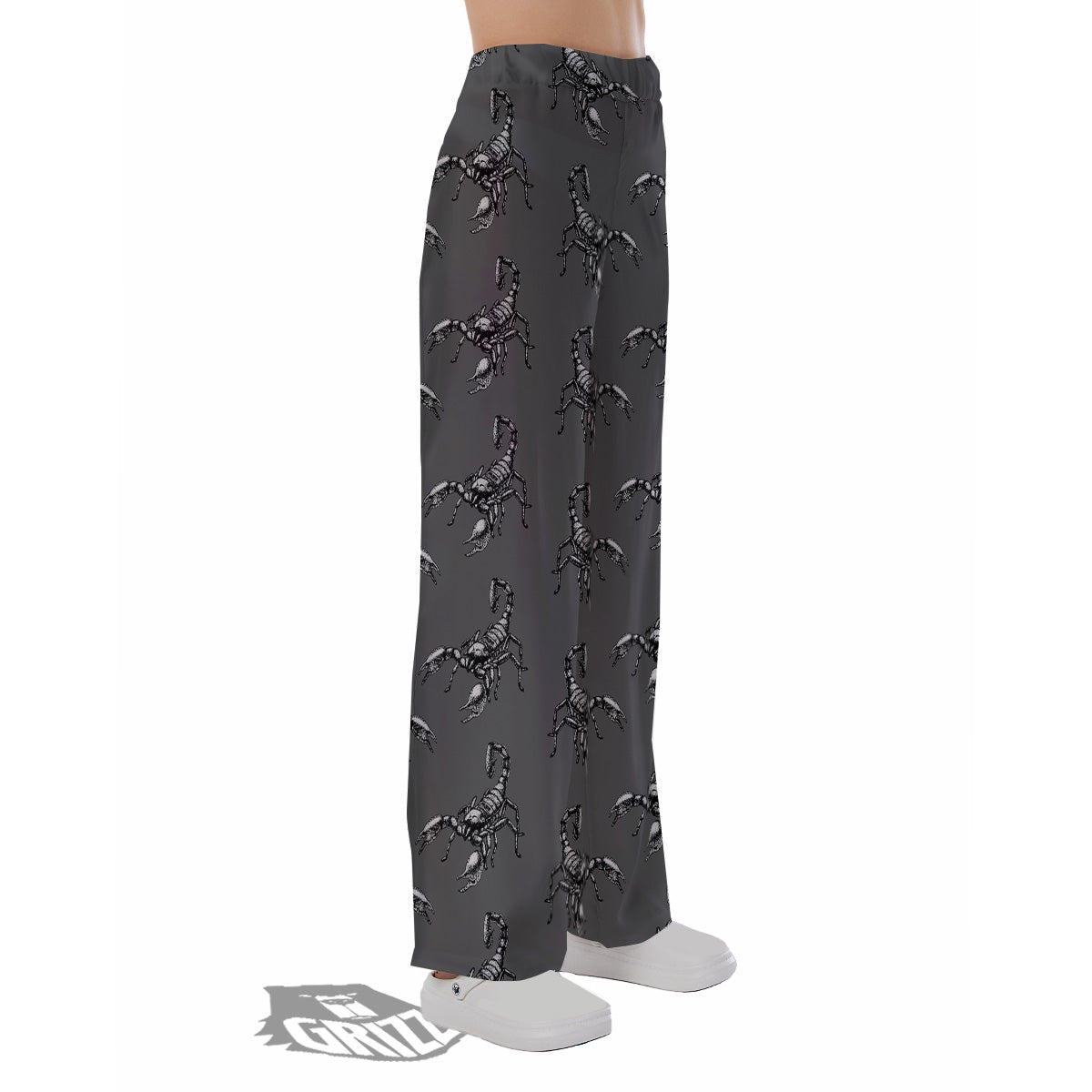 Grey Hand Drawn Scorpion Print Pattern Pajama Pants-grizzshop