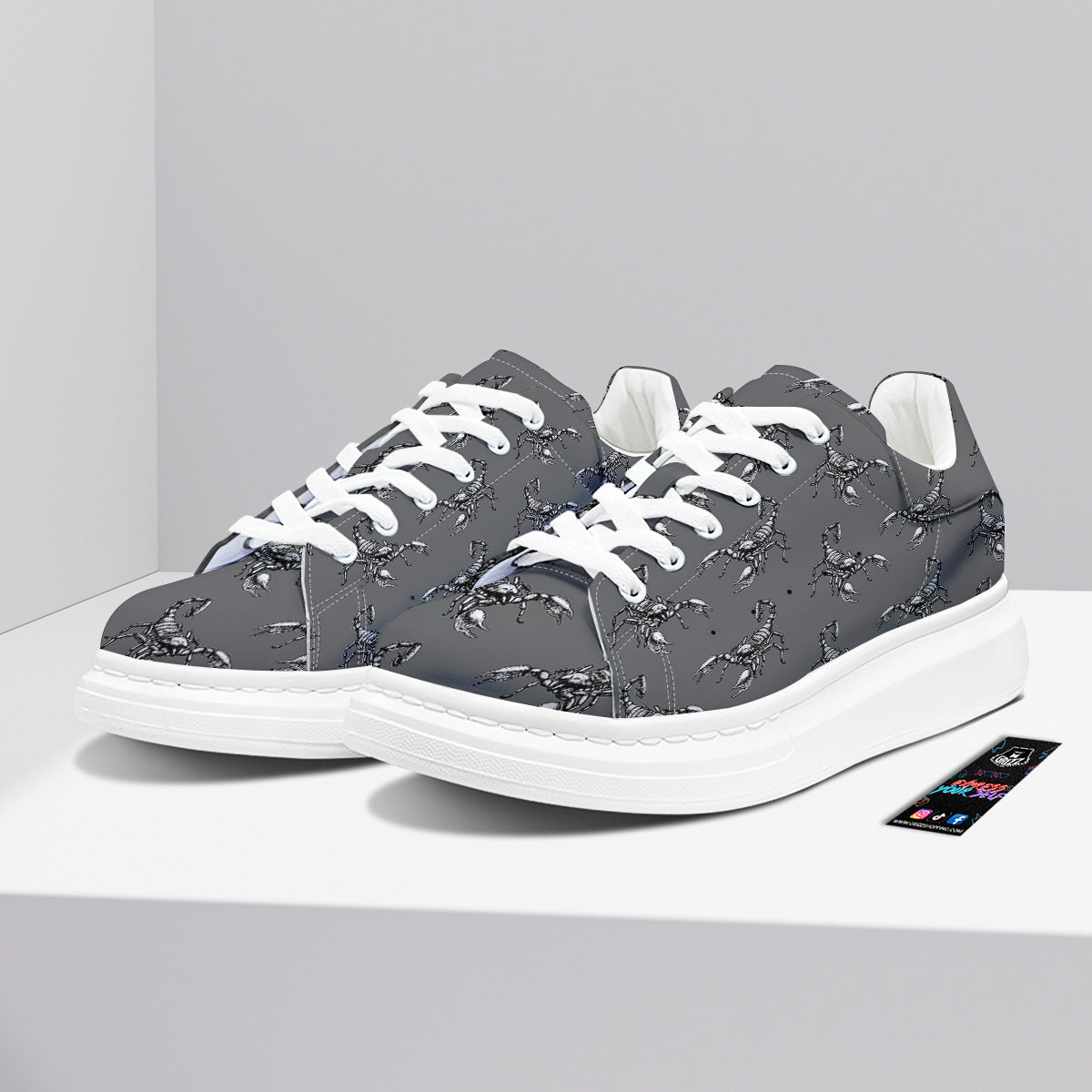 Grey Hand Drawn Scorpion Print Pattern Platform Shoes-grizzshop