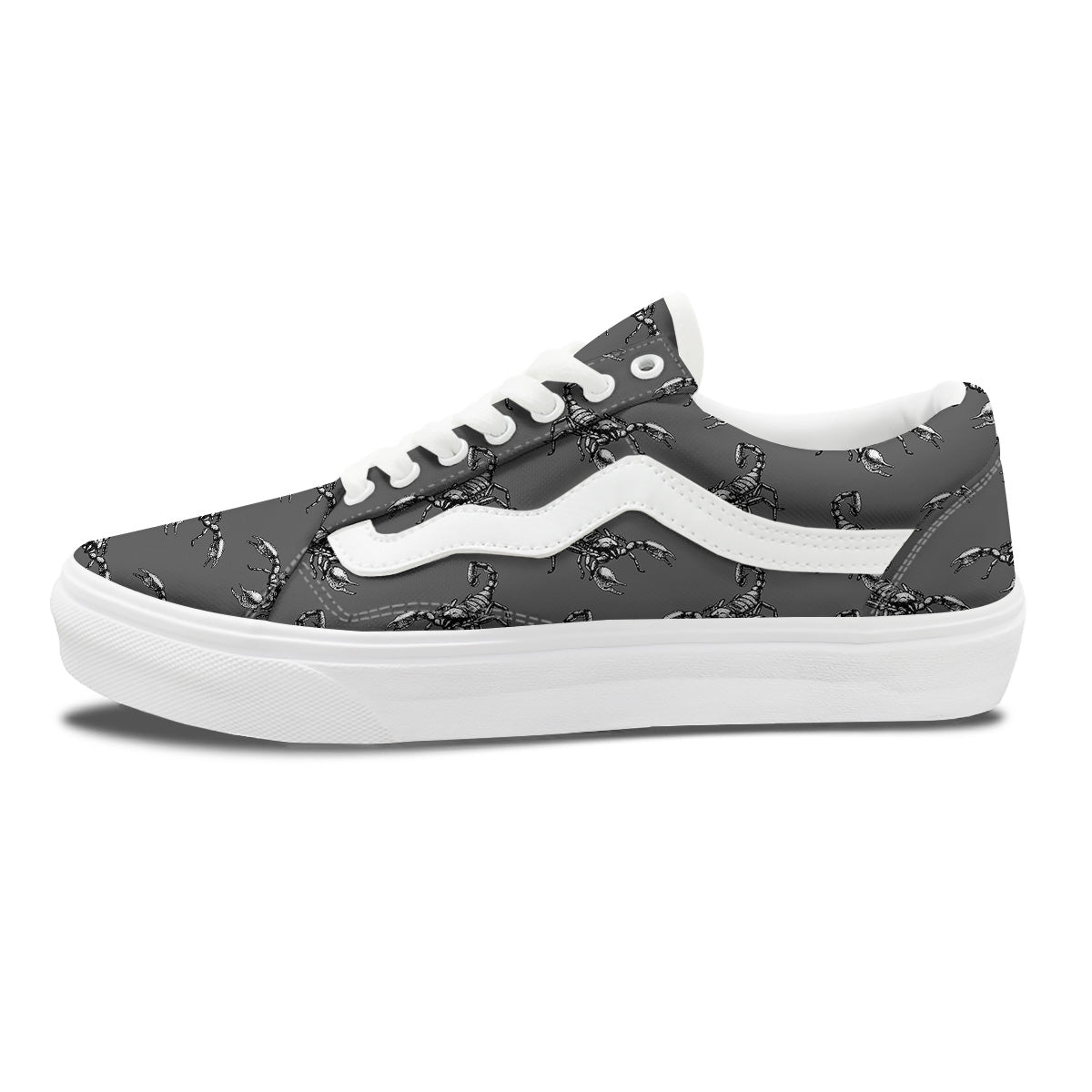 Grey Hand Drawn Scorpion Print Pattern Skate Shoes-grizzshop
