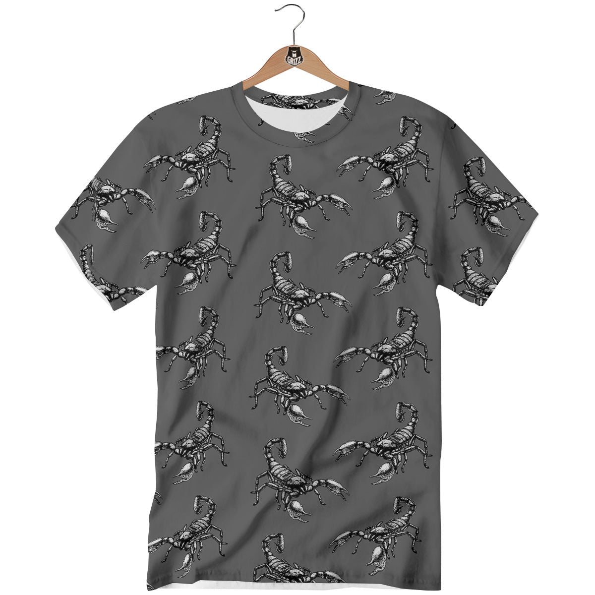 Grey Hand Drawn Scorpion Print Pattern T-Shirt-grizzshop