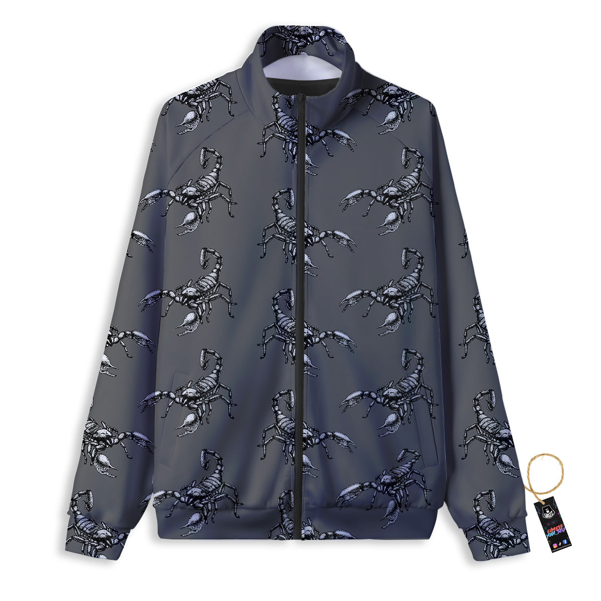 Grey Hand Drawn Scorpion Print Pattern Track Jacket-grizzshop