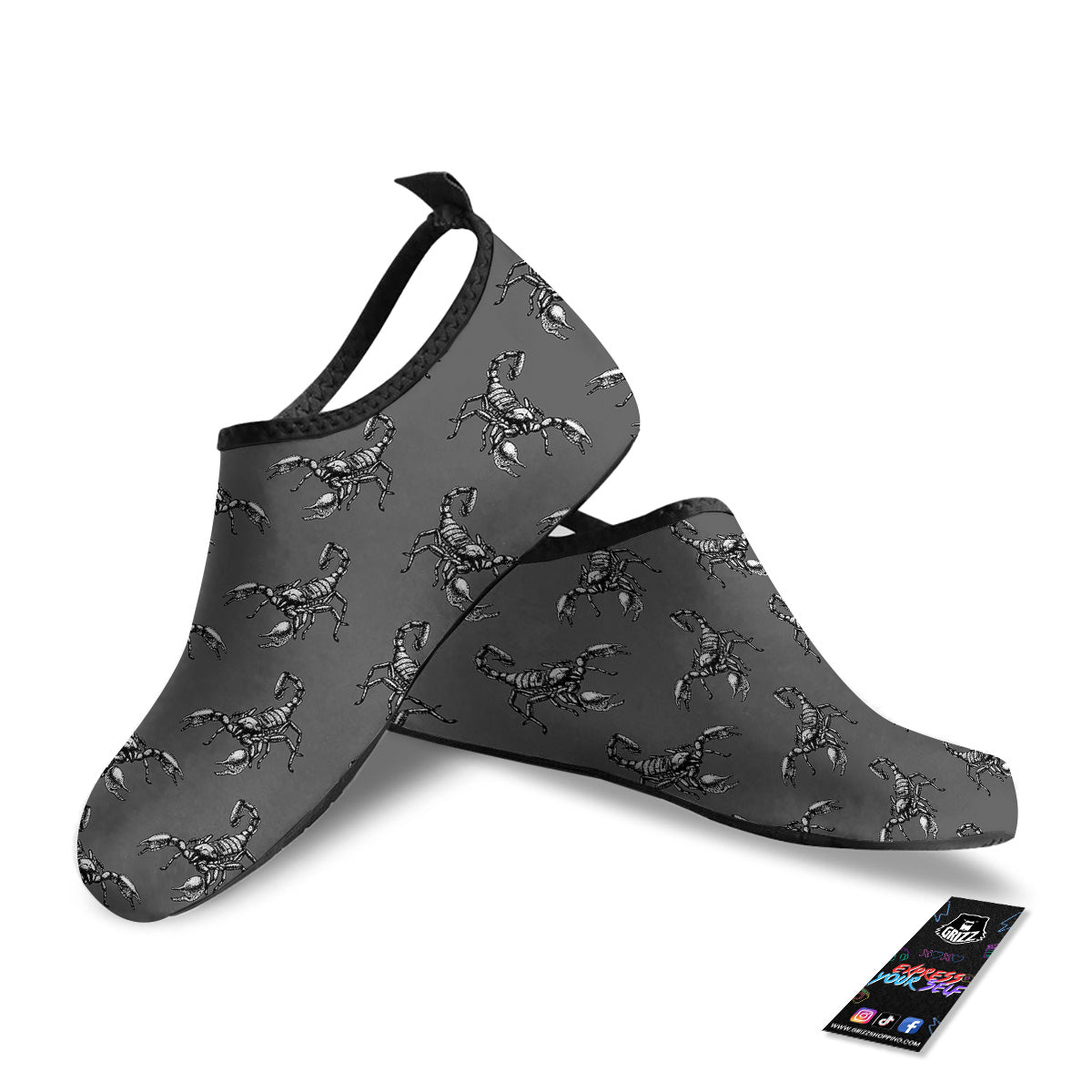 Grey Hand Drawn Scorpion Print Pattern Water Shoes-grizzshop